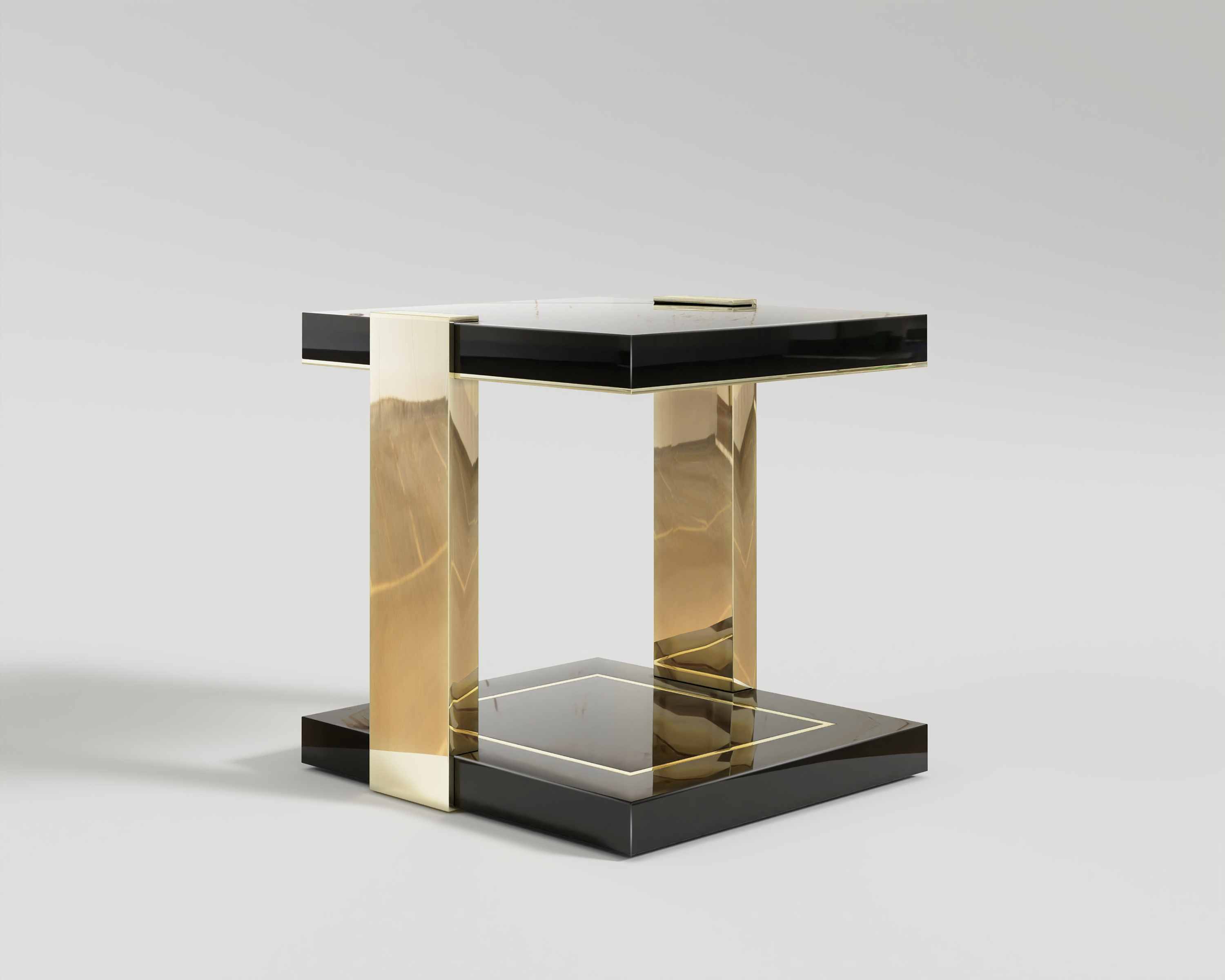 Twin Side Table Black Lacqure and Polished Bronze