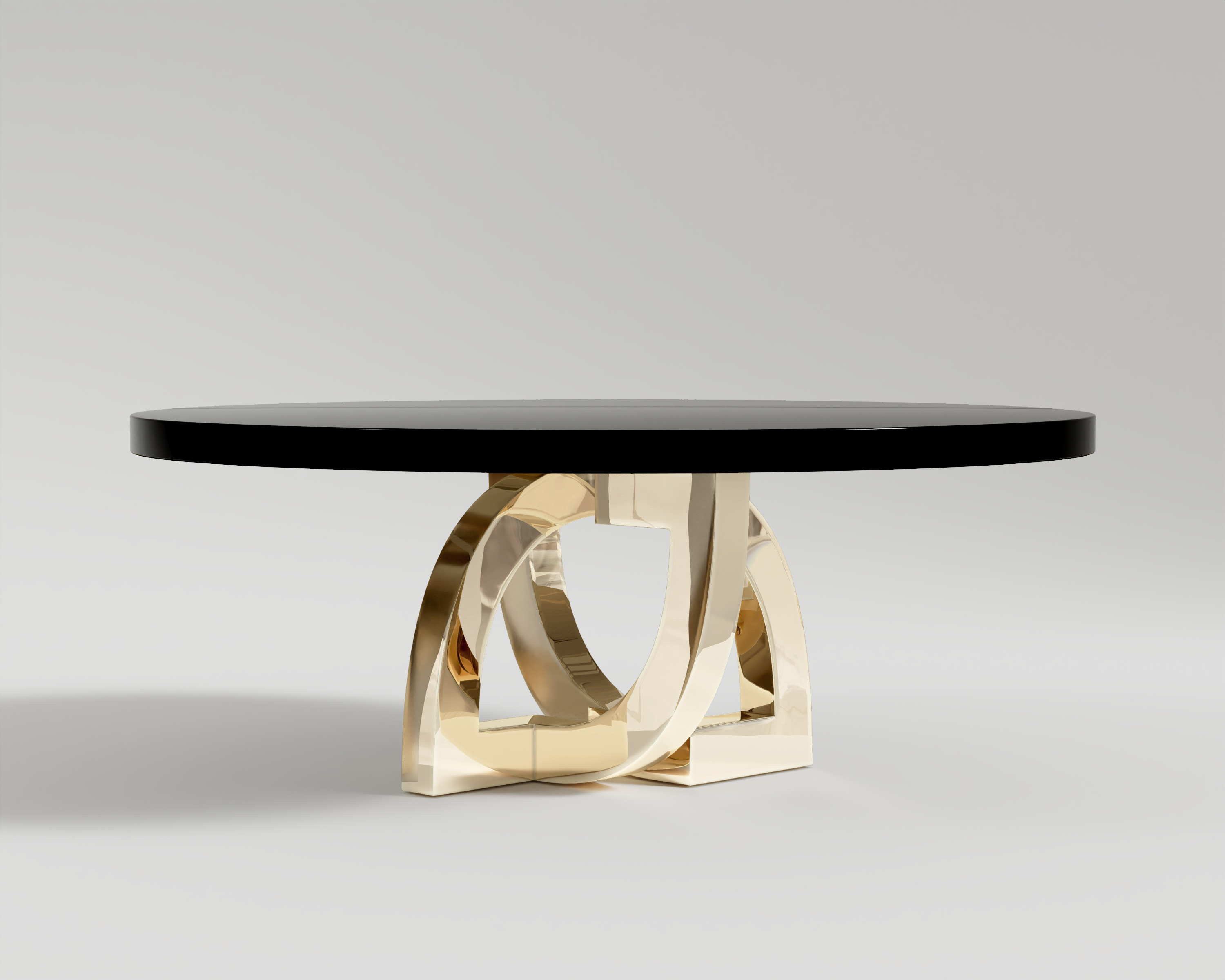 Arco Dining Table Polished Bronze, base and Black lacquer Top