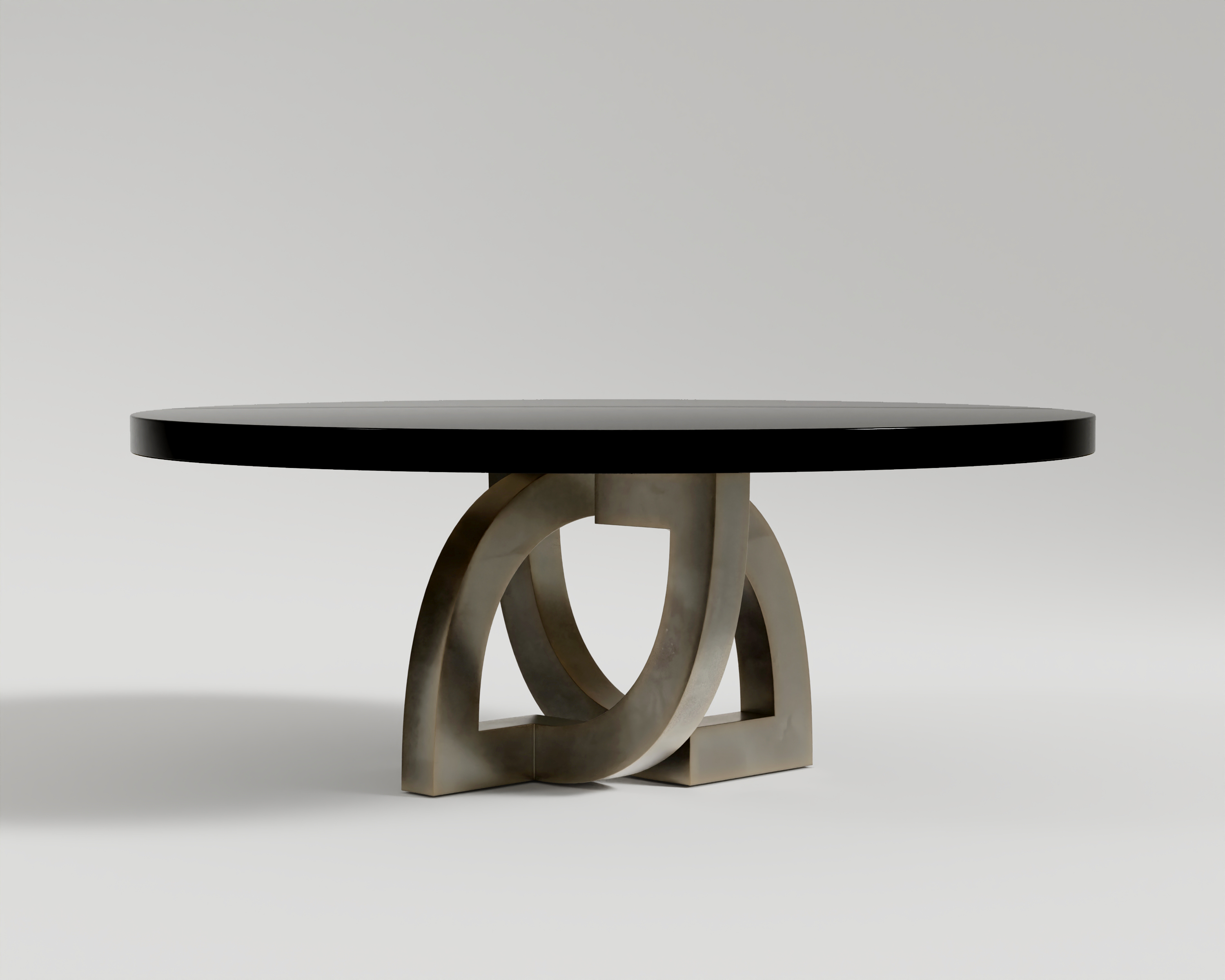 Arco Dining Table Patine Bronze, base and Black lacquer Top