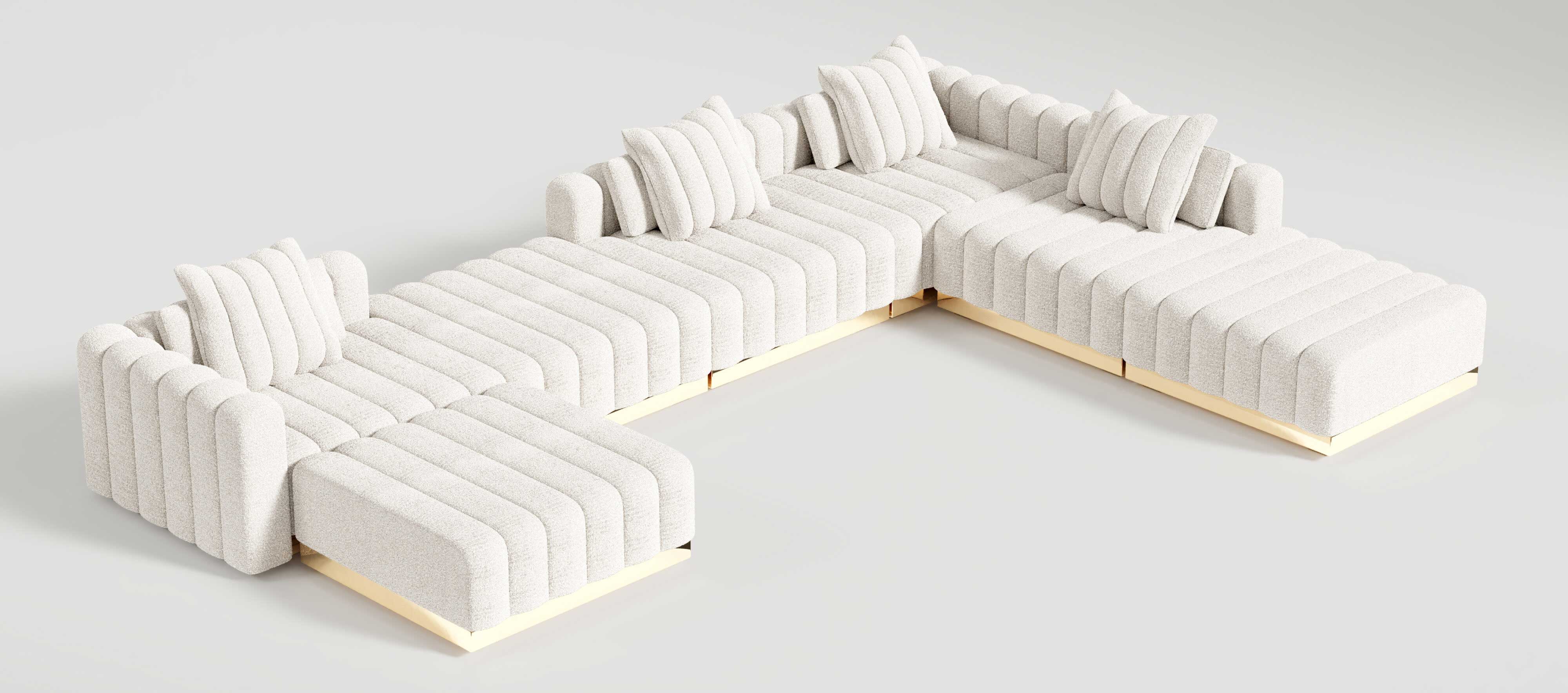 El Mar Modular sectional with Polished Bronze and white Fabric
