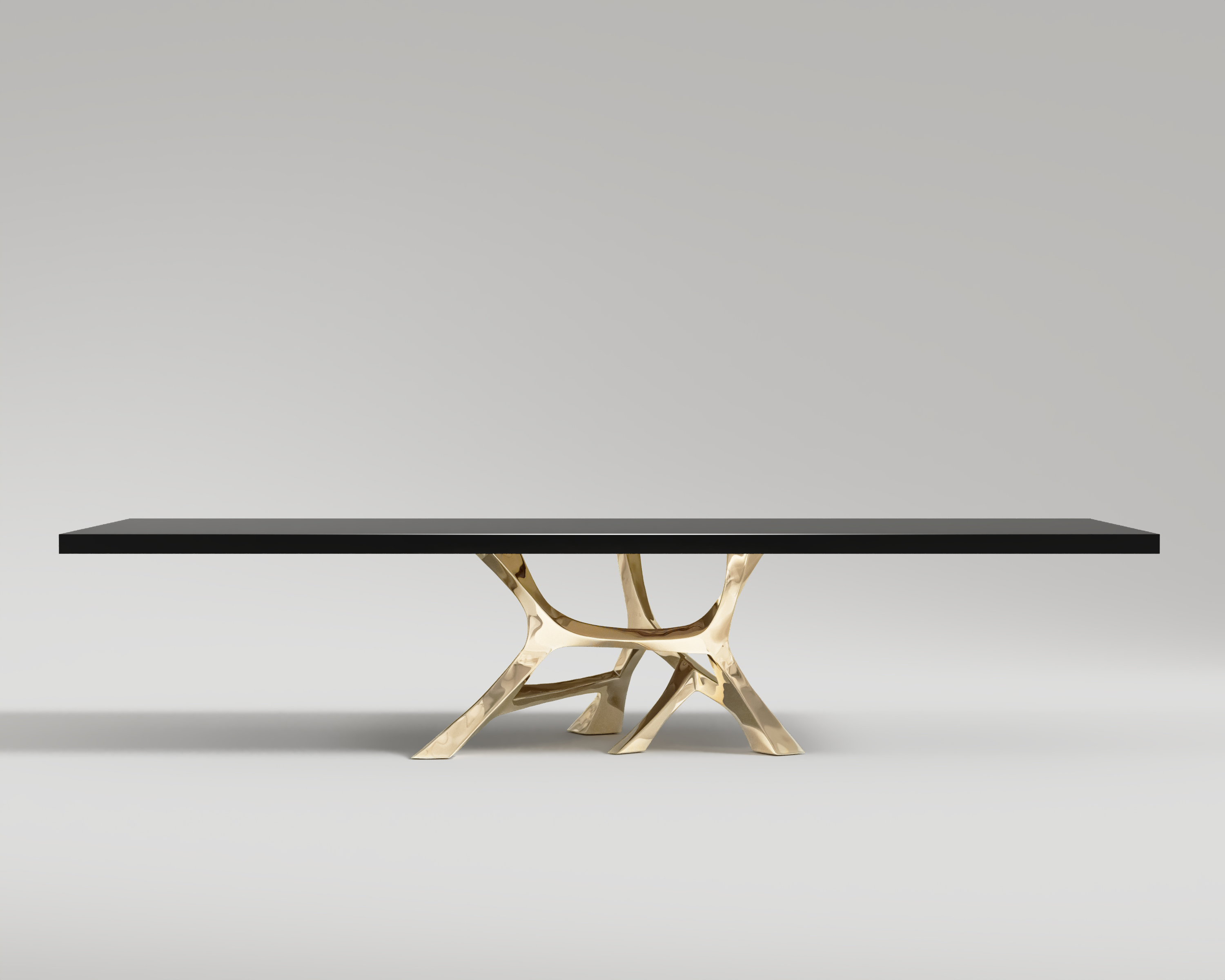 Vena Dining Table Eye-catching polished Bronze base and gorgeous piano black table top