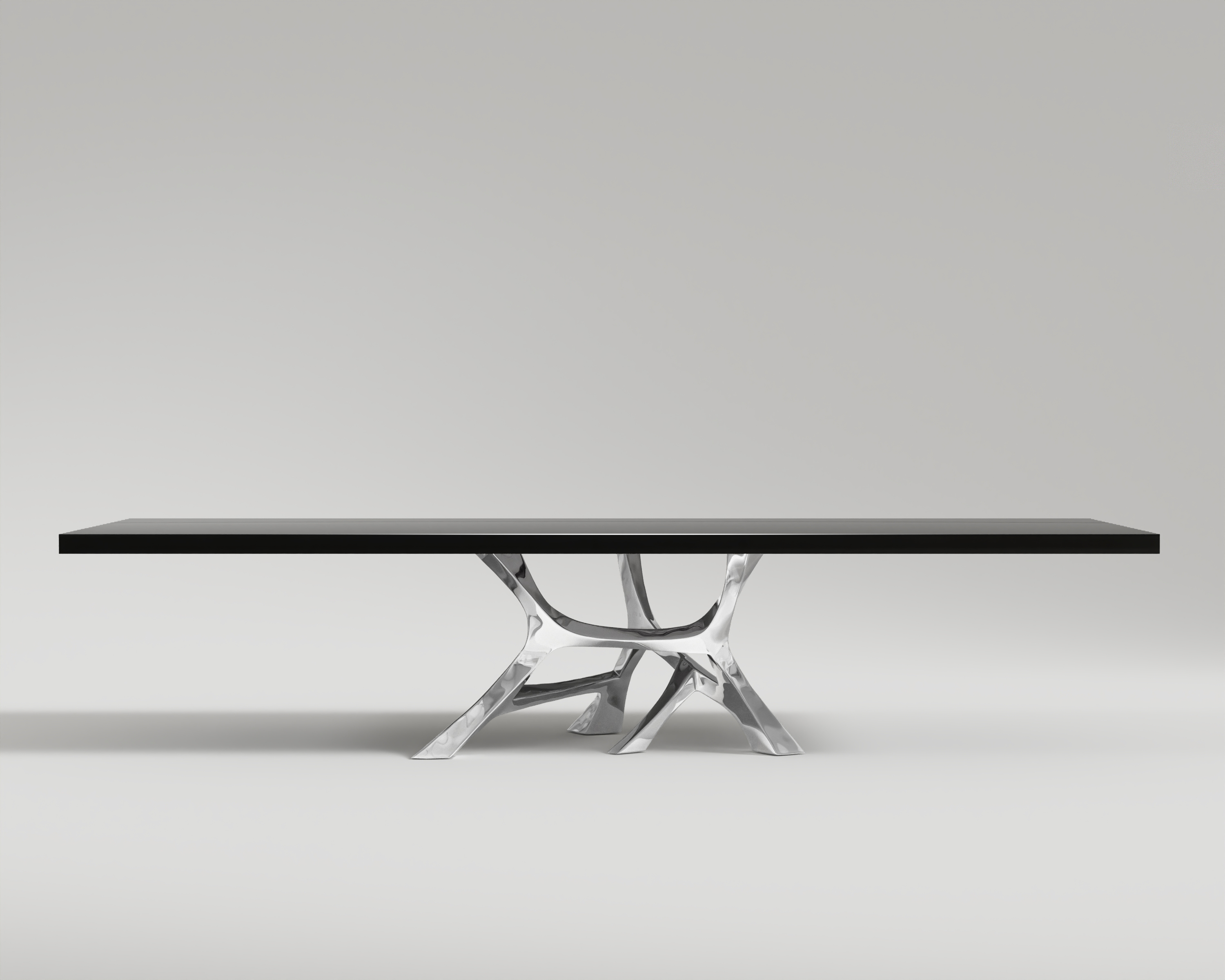 Vena Dining Table Eye-catching stainless steel base and gorgeous piano black table top