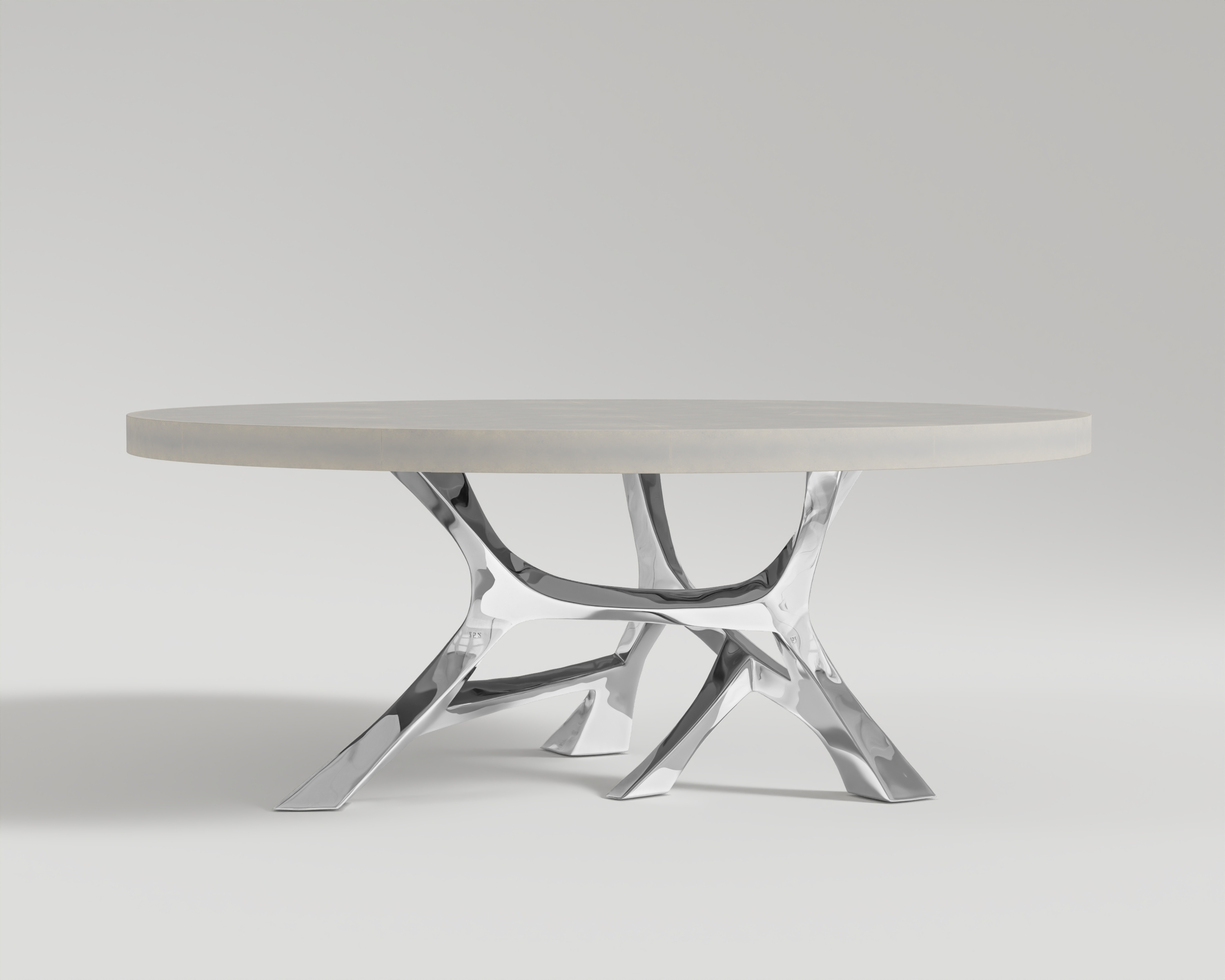 Vena round table Eye-catching polished stainless steel base and gorgeous Goat skin table top