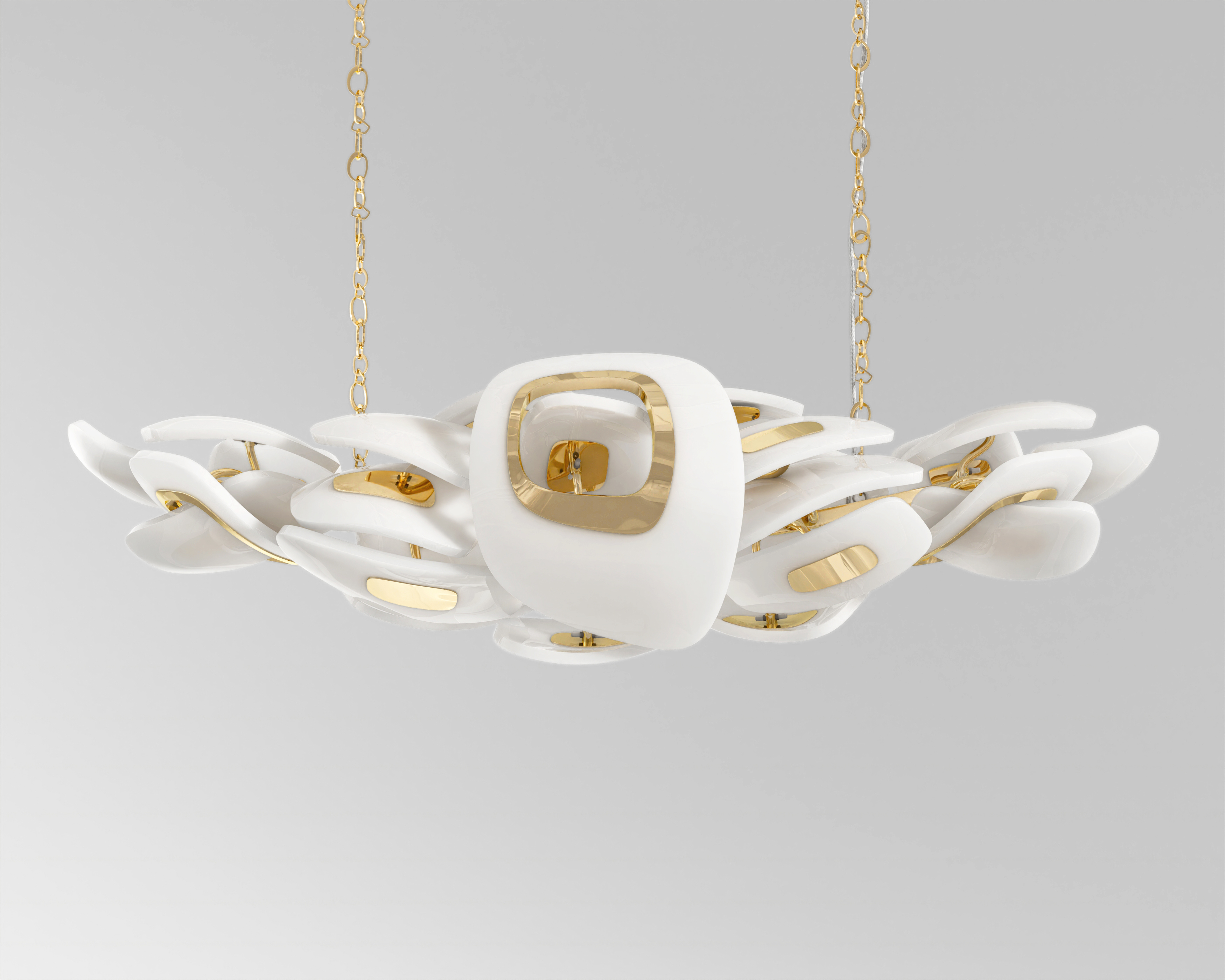 Swan Chandelier with Polished Bronze and Glass