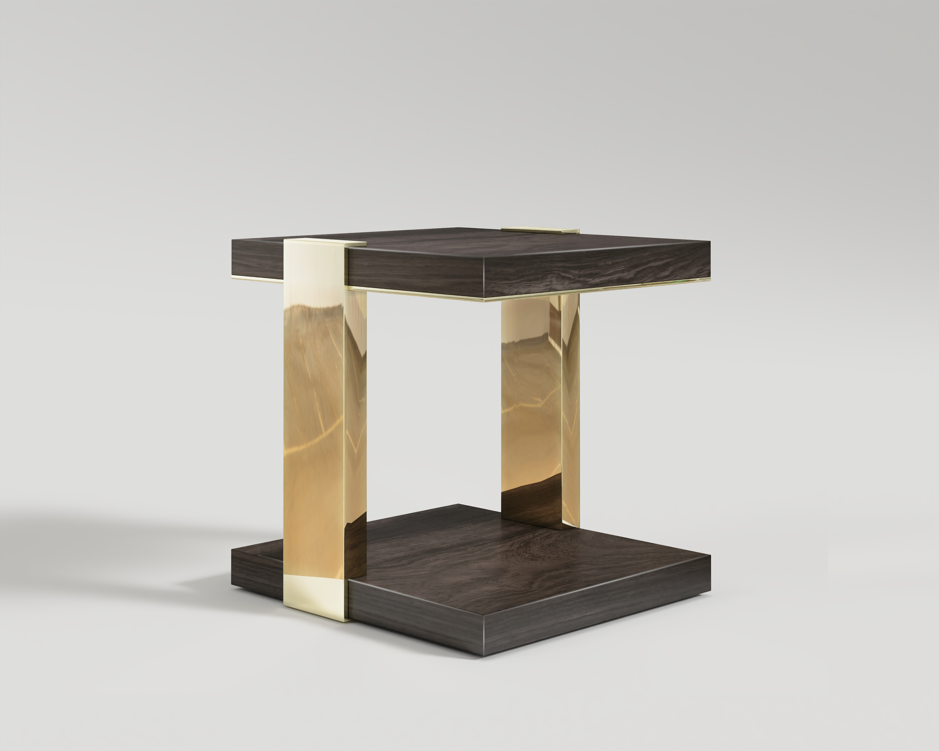 Twin Side Table Walnut and Polished Bronze