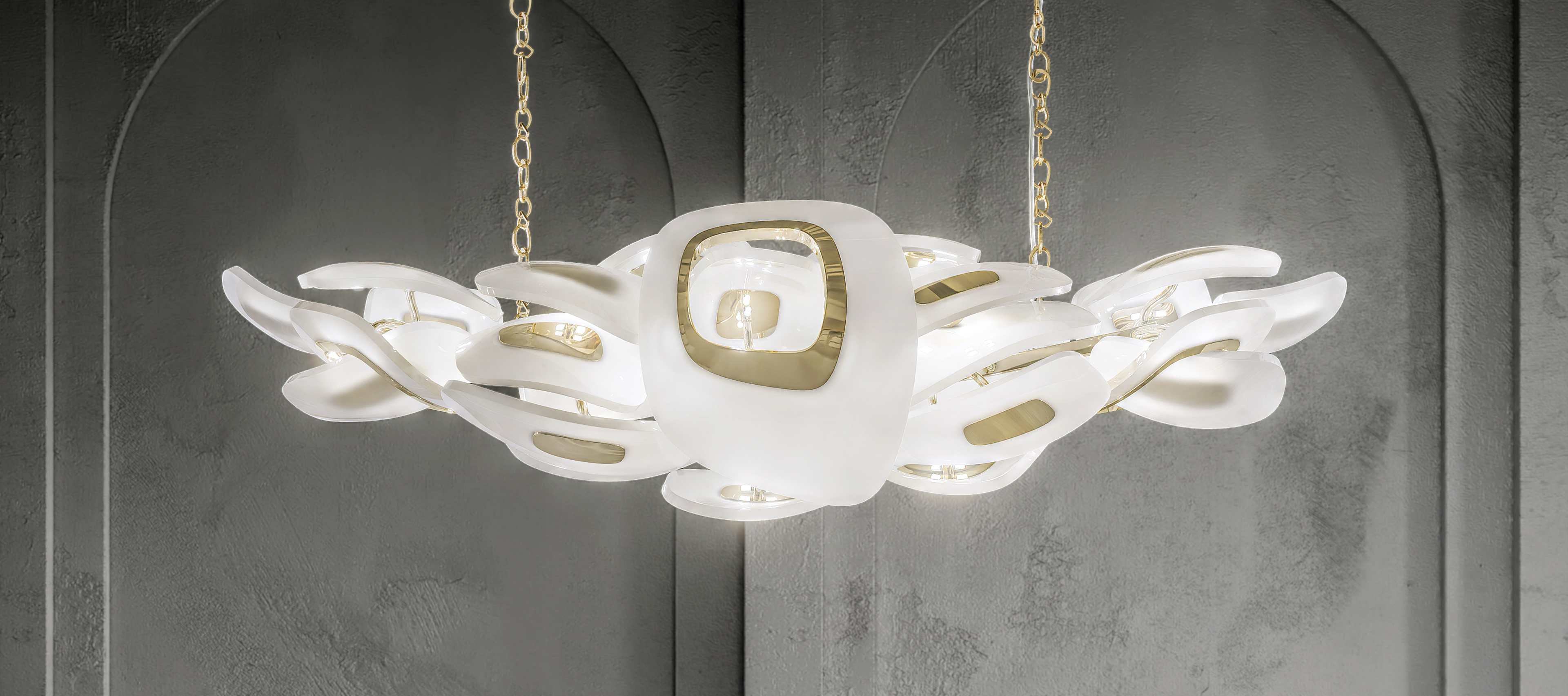 Swan Chandelier with Stainless Steel and Glass