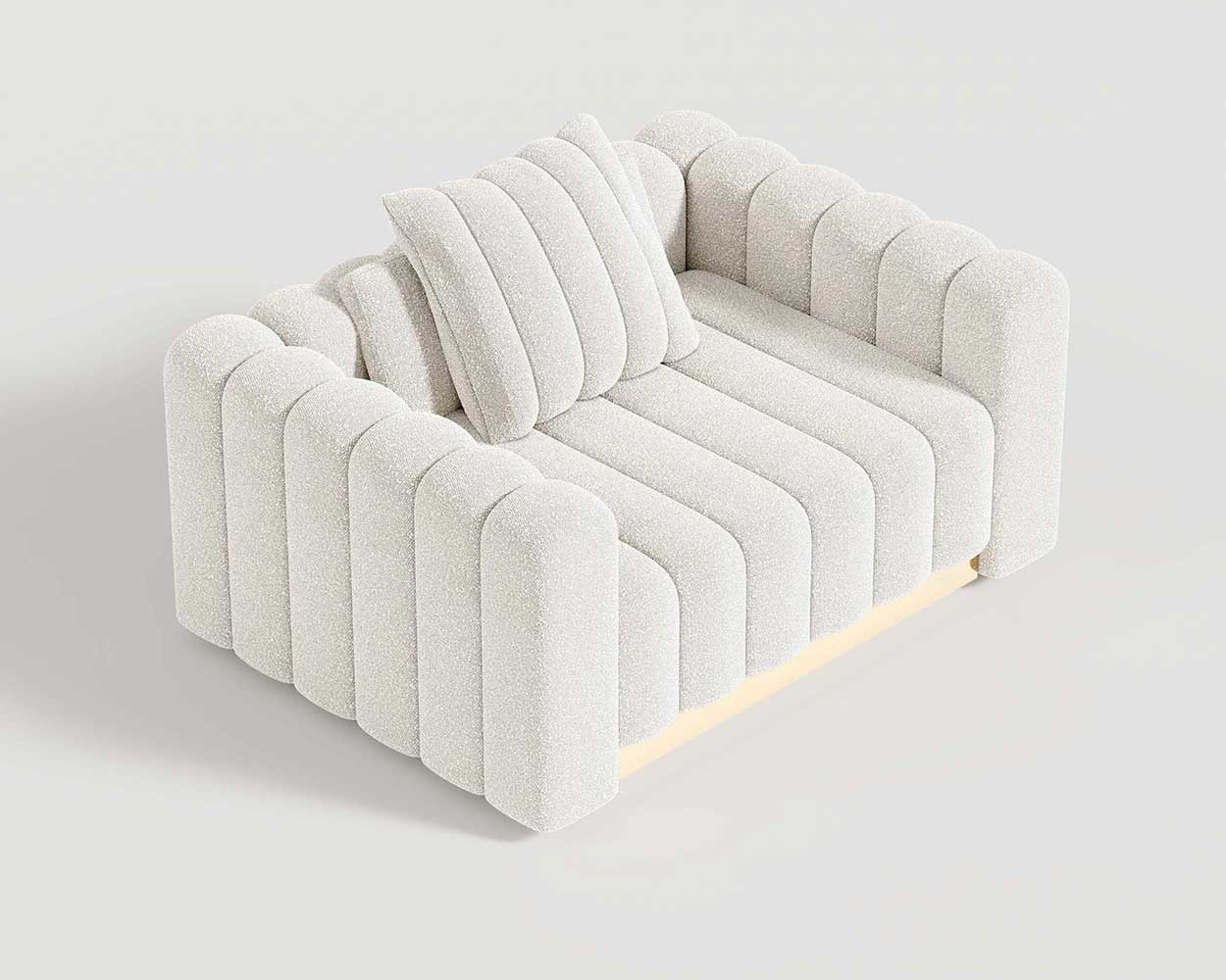 top angle shot of a El Mar lounge chair in a white boucle fabric