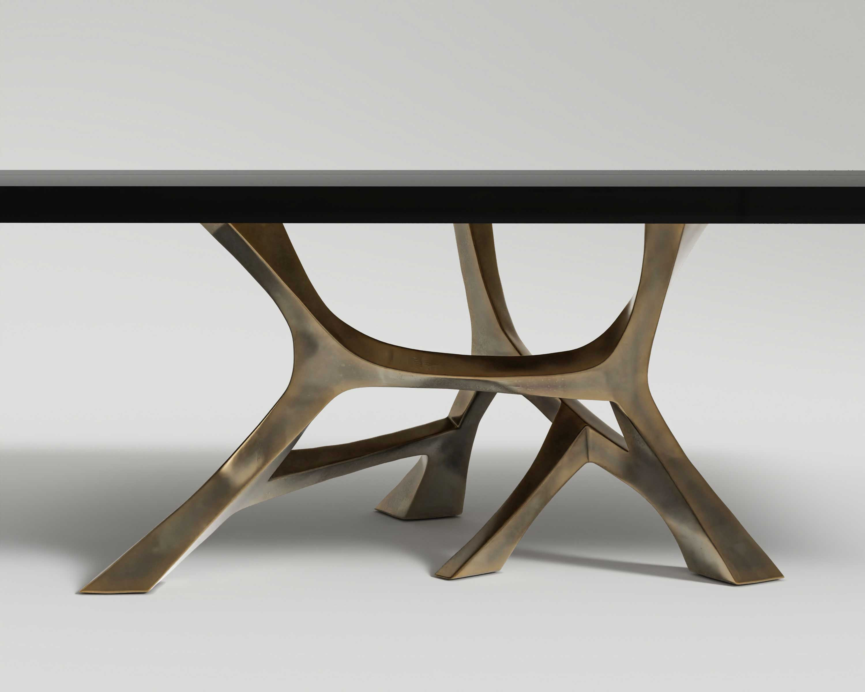 Vena Dining table, base close shot in Patina bronze